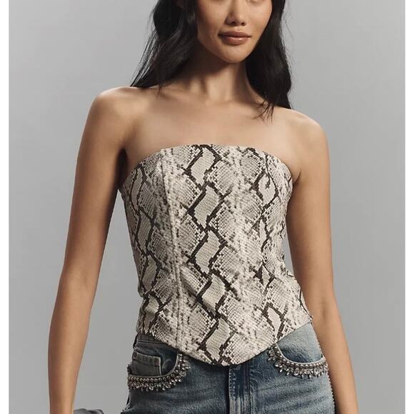 Anthropologie Extro&Vert Darcie Strapless Faux-Leather Snake Print Corset Top XS - Picture 1 of 8